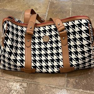 Spartina 449 linen and leather houndstooth tote  duffle bag